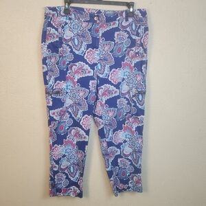 Chico's Purple Blue Paisley Cropped Pants Size 2 (Large) 5774